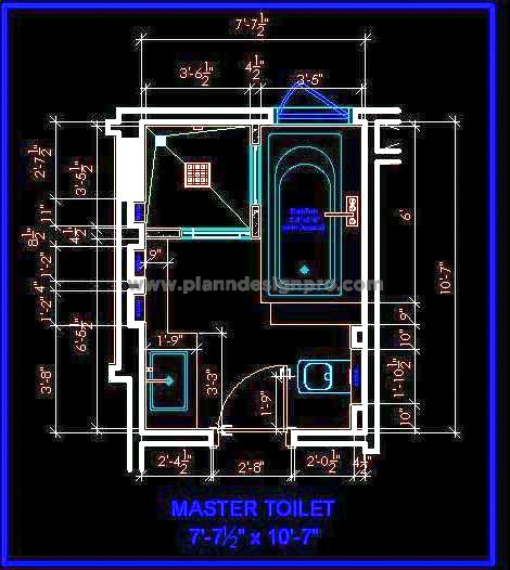 Free Master Toilet CAD Block- 8'x11' Layout for Bungalows